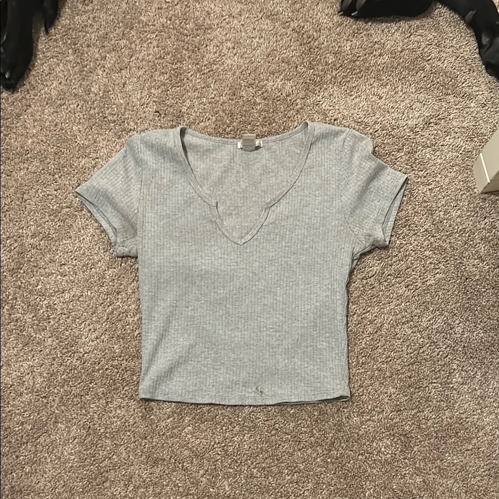 Gray V-Neck Women's Top